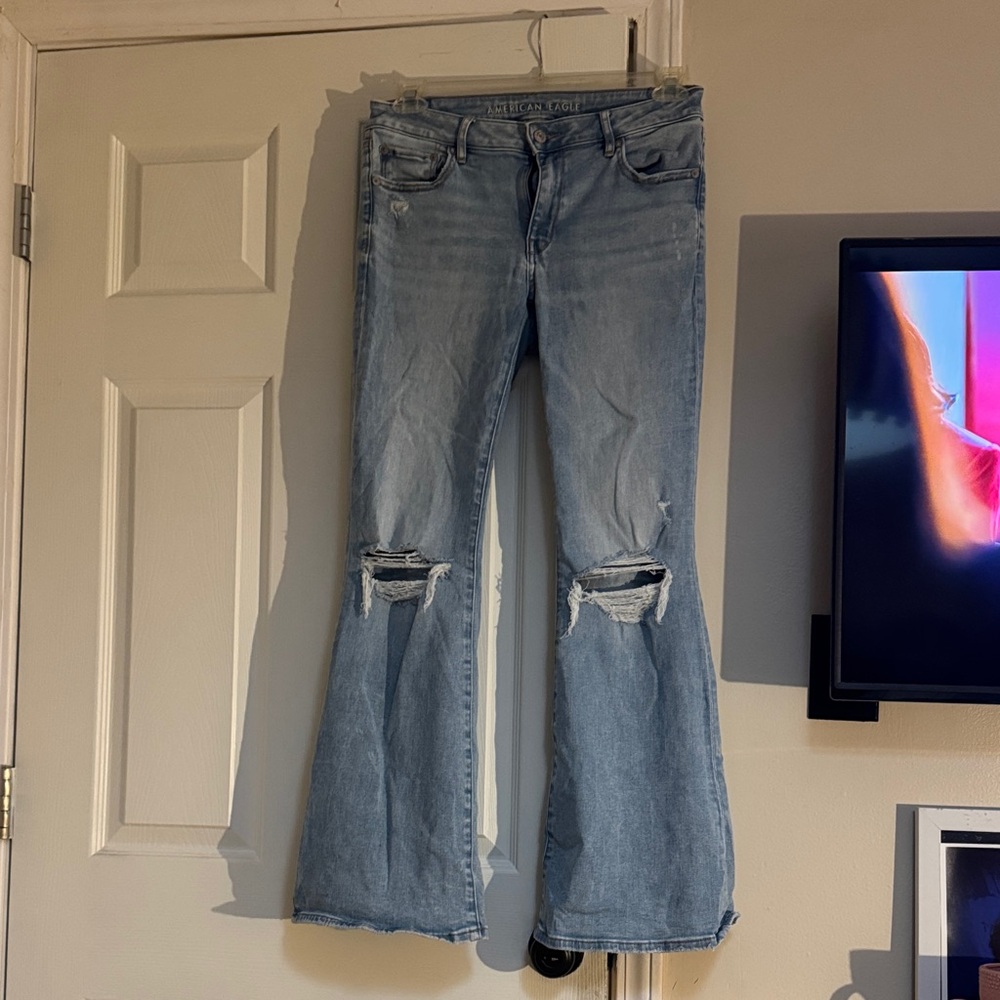 American Eagle Outfitters Light Blue Distressed Flare Jeans